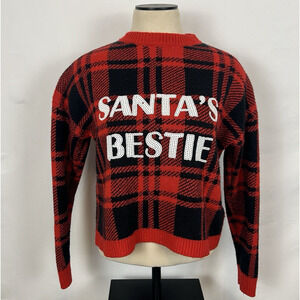 Juniors Large "Santa's Bestie" With Love Derek tag Christmas Sweater L